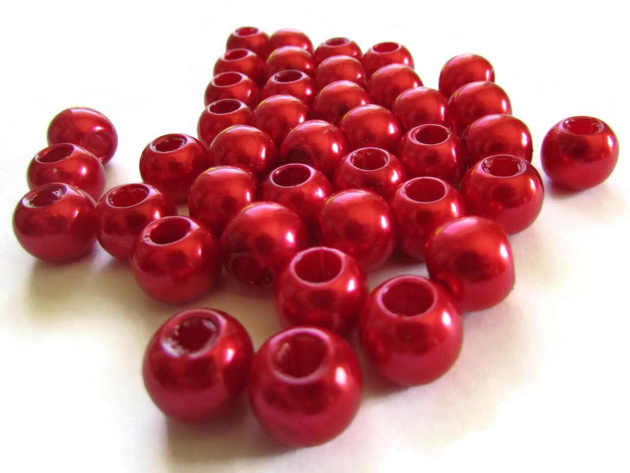 40 12mm Large Hole Pearls Round Red Pearl Beads Plastic Pearl Beads bN1